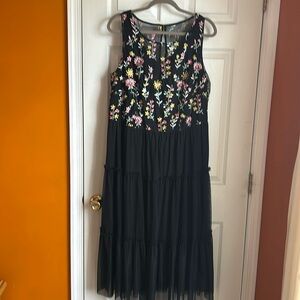 Vintage embroidered midi dress with sheer skirt